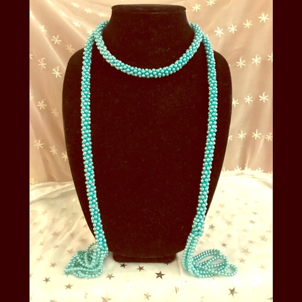 Teal colored beaded wrap around necklace - Picture 1 of 5